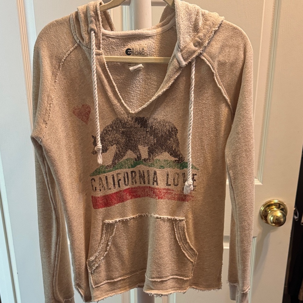 Billabong Tan V-Neck Sweater with California Love Design